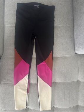 bebe Black Leggings with Fuchsia, Brown & Cream Colorblock Panels